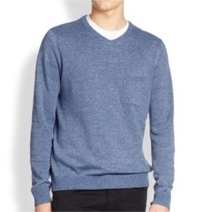 Vince Mens Linen Blend Classic V Neck Pullover Sweater Size XXL Blue